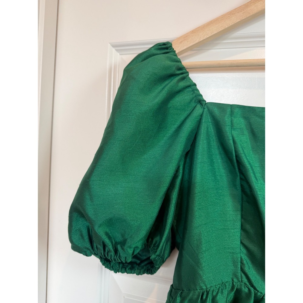 Cece Key Emerald Green Puff Sleeve Smocked Back Mini Dress CJ7929SLT1 NWT Sz M - Picture 3 of 9